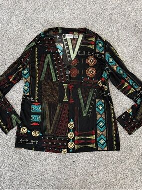 Chico's Black Single Button Stretchy Slinky LS Cardigan Artsy Teacher Women’s XL